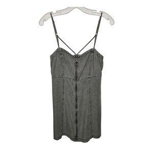 Abercrombie & Fitch Khaki Green Zip Front Mini Dress Strappy Bodycon Size S